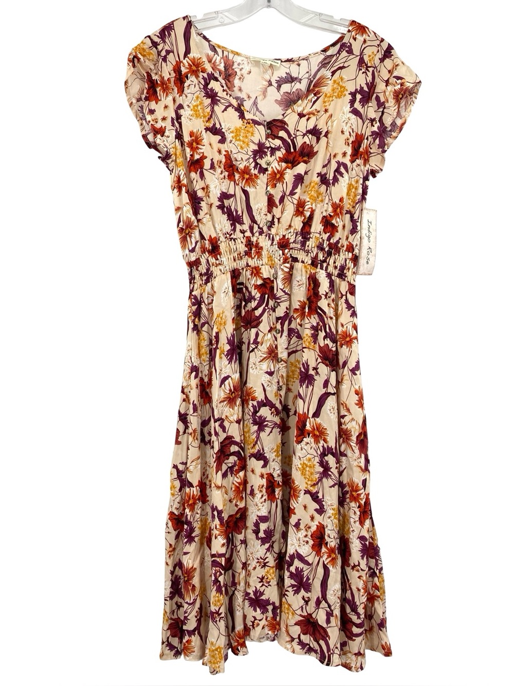Indigo Rose Fall Floral Button Down Swing Midi Dress New Size Medium